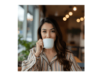 a woman drinking coffee